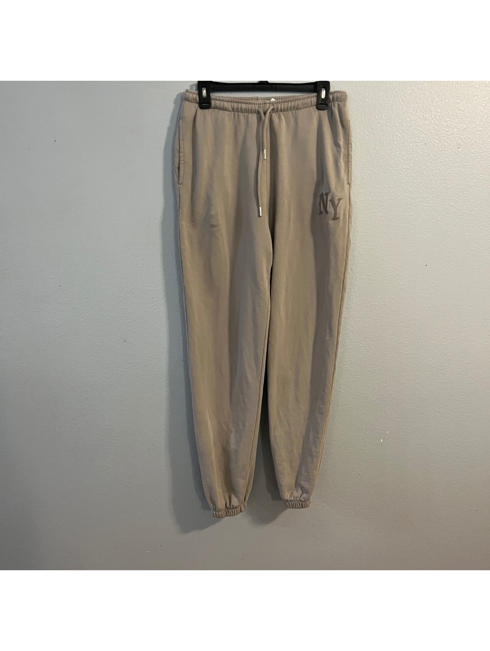 Garage NY Embroidered Sweatpants Womens XS Taupe Beige Joggers 100% Cotton